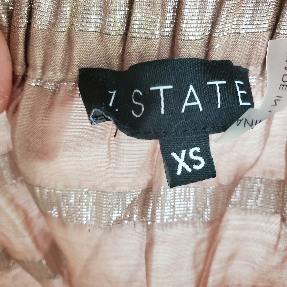 1. State Off-Shoulder Taupe Shell Metallic Top - Picture 8 of 9